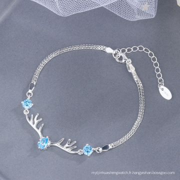 charme coeur bois chaîne en argent bracelets femmes, 925 bracelets en diamant en argent sterling bijoux OEM